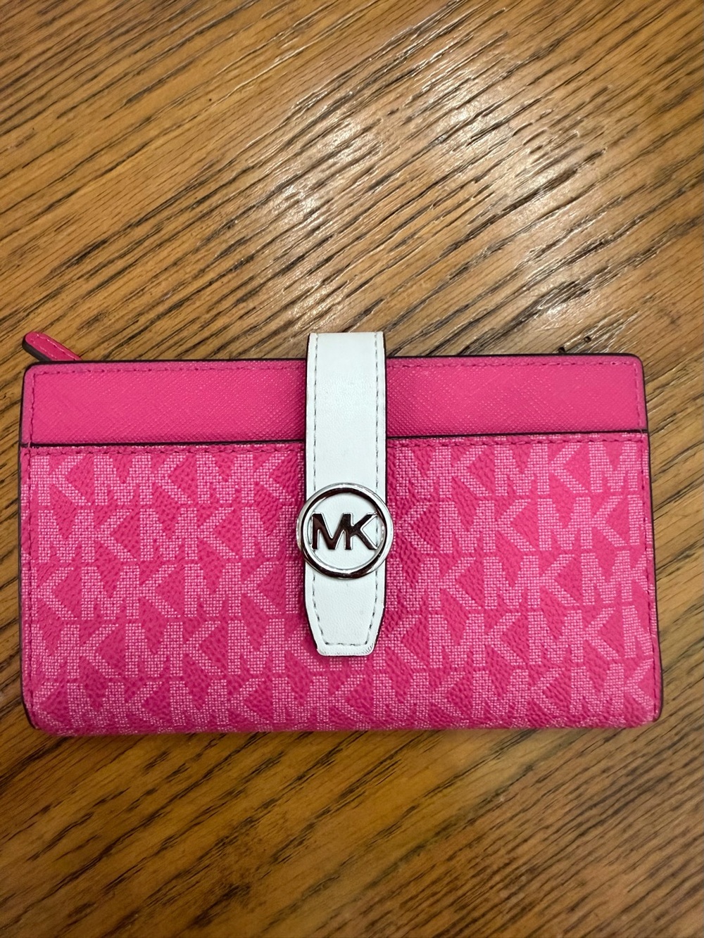 NWOT Michael Kors Pink MK Signature Wallet with White Strap